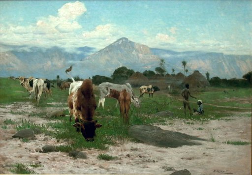 Bewachte Viehherde vor einer Gebirgskette